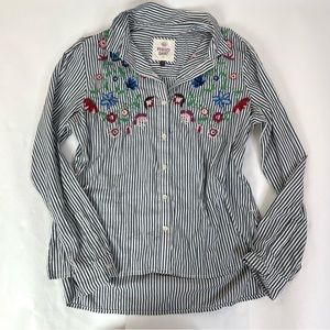 Perfect Shirt Embroidered floral flowers striped Christmas cotton casual XL top